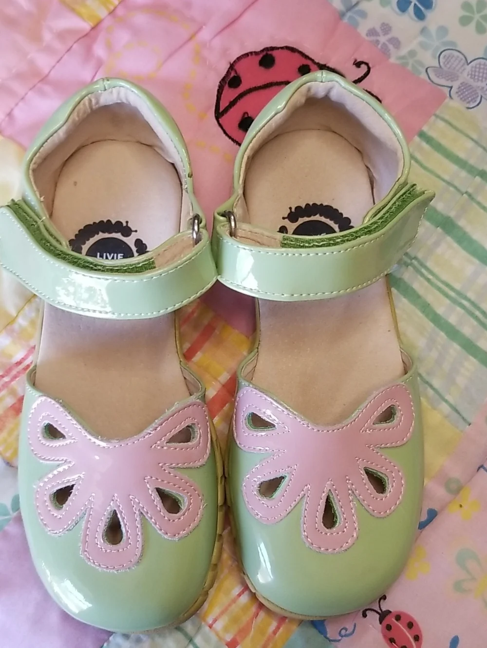 Livie & Luca Patent Leather Mary Janes in Mint Green and Pink Size 12 Petals